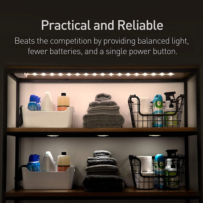 POWER PRACTICAL Luminoodle Under Cabinet Lighting – Click LED Light Strip for Shelves, Kitchen Cabinets, & Furniture, 3-Pack Includes Power Button & Tape Adhesive - Warm White (2700K) Warm Light 3 pack