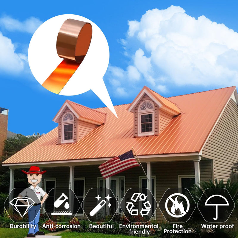 Copper Sheet Roll, 1000x200x0.5mm Copper Flashing Roll, 25 Gauge Thick Pure Copper Plate & Strip for Roofing, DIY Projects, House Repair, Crafts and Metal Working 1000mm x 200mm x 0.5mm 1