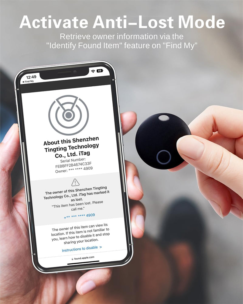 Reyke Smart Tag, Bluetooth Luggage Tracker. Works with Apple Find My (iOS Only), Item Locator for Key, Luggage, Backpack, Wallet, IP67 Waterproof, 2 Pack- Black