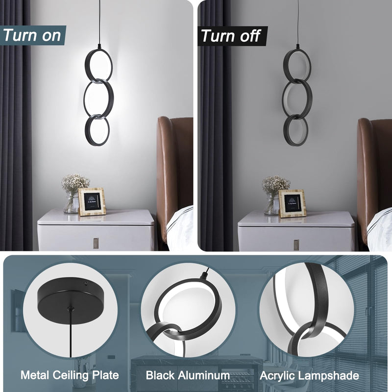 6000K Modern Led Pendant Light Fixture, 18W Black Spiral Led Pendant Lamp Chandelier Hanging Lamp,Adjustable Height Pendant Lights for Kitchen Dining Room Bedroom Kitchen Island, 1 Pack Black,6000K