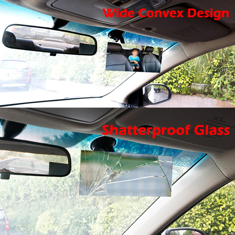 Suction Cup Baby Car Mirror, Ampper Adjustabe Long Arm HD Glass Convex Wide Angle Interior Rearview Baby Rear Facing Mirror (Frameless Rectangle, Large, 6.7" X 2.9") Suction Cup Rectangle