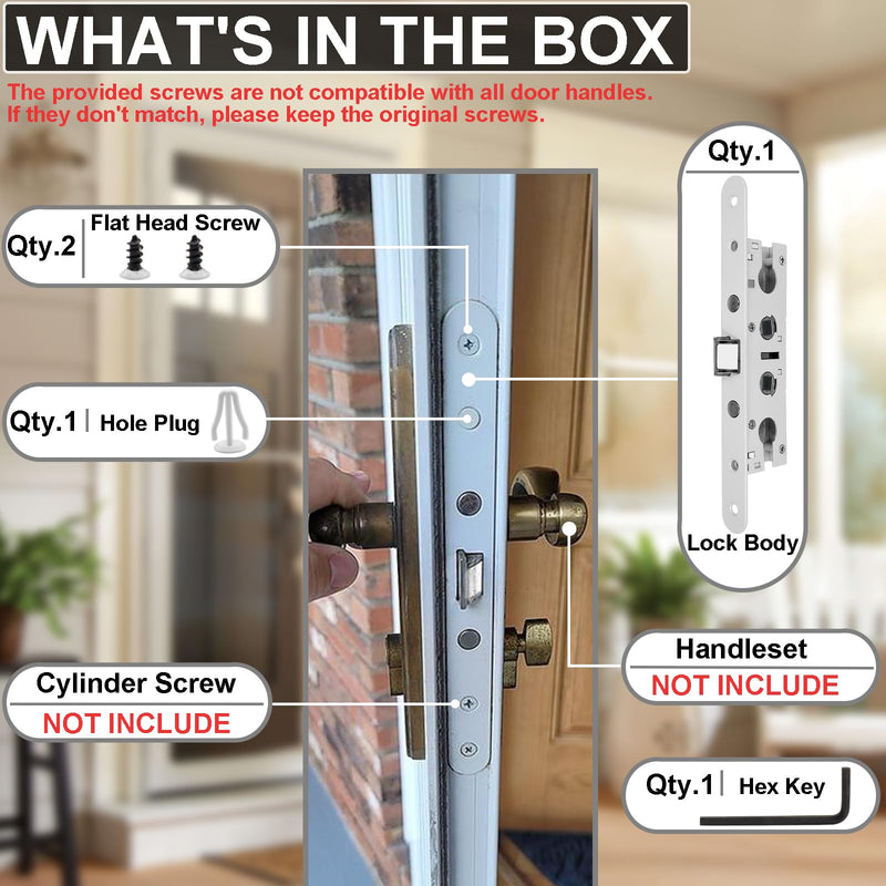 2-Point Bolt Mortise Lock Body Replacement for Pella Storm Door (Lock Mechanism Only) - White