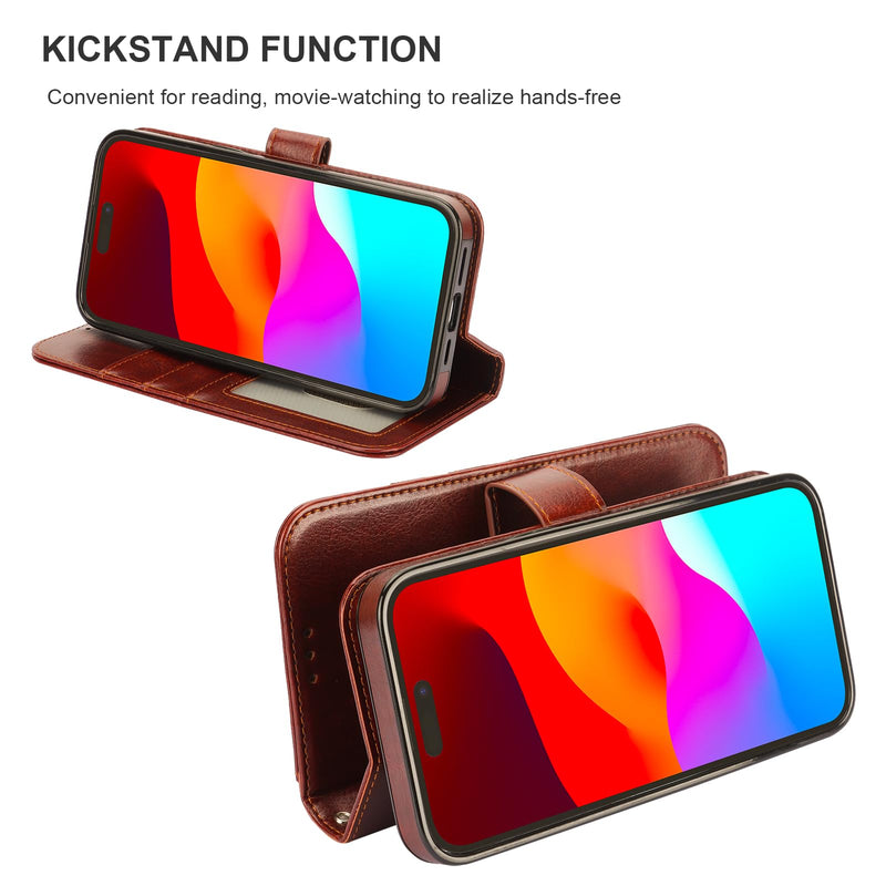 Bocasal Detachable Wallet Case for iPhone 15 RFID Blocking Card Slots Holder Premium PU Leather Magnetic Kickstand Shockproof Wrist Strap Removable Flip Protective Cover 5G 6.1 inch (Brown) Brown
