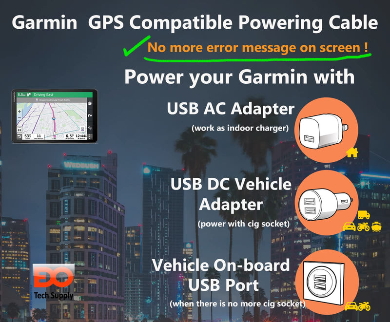 6 Ft Mini USB Car Charger Power Cord for Garmin Nuvi Drive DriveSmart DriveAssist DriveTrack RV Auto Handheld Navigation GPS TA20 Compatible