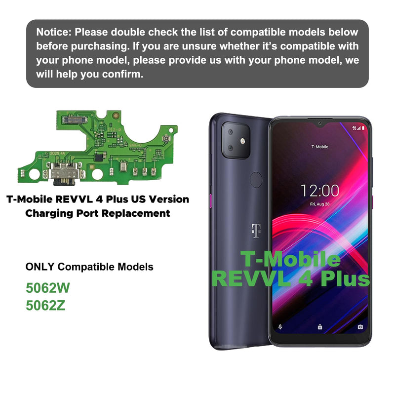 Charging Port Replacement Kit Compatible with T-Mobile REVVL 4 Plus, Dock Board USB-C Connector Only for REVVL 4 Plus 5062W, 5062Z, with Toolkit