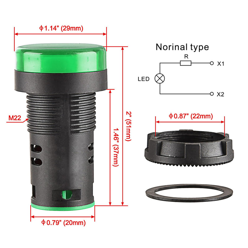 Heschen 5 x 22mm LED Indicator Light AD16-22D/S 220VAC 20mA Green