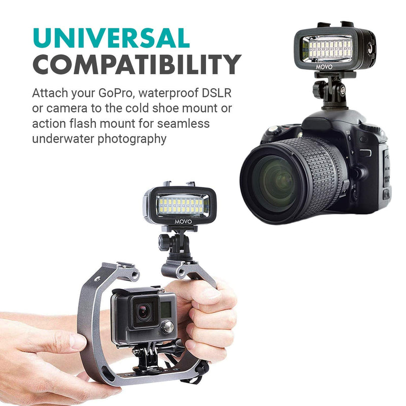 Movo LED-WP Underwater High-Power Rechargeable LED Video Light with Action Camera and Shoe Mounts, Compatible with GoPro, DSLR - Perfect for Vlogging, Traveling, Scuba Diving, Snorkel, Surfing, Sport