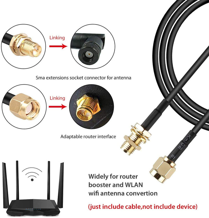 5-Pack 10ft WiFi Antenna Extension Coaxial Cable RP-SMA Male to RP-SMA Female for WiFi LAN WAN Router Bridge Antenna Security IP Camera Signal Booster Repeater Wireless Network Card Adapter