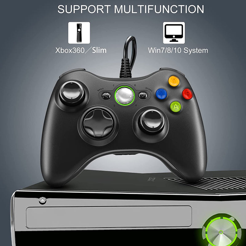 Xbox 360 Controller, USB Wired Gamepad Joystick with Improved Dual Vibration and Ergonomic Design for Microsoft Xbox 360 & Slim & PC Windows 7/8/10(Black)