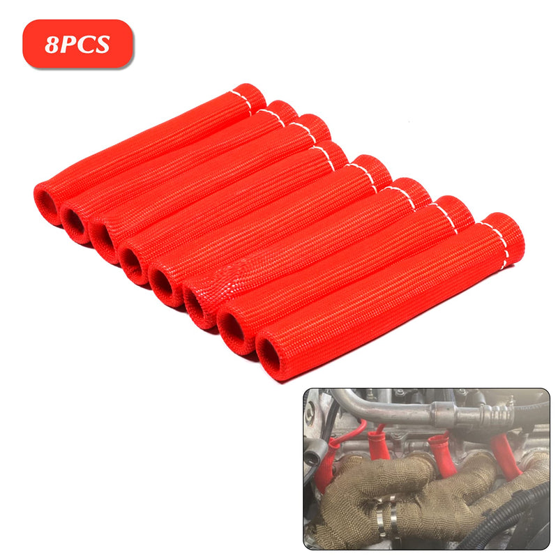 8Pcs 2500° Degree Spark Plug Wire Boots Heat Shield Protector Sleeve Cover Compatible with SBC BBC 350 454,6 Inch, Red