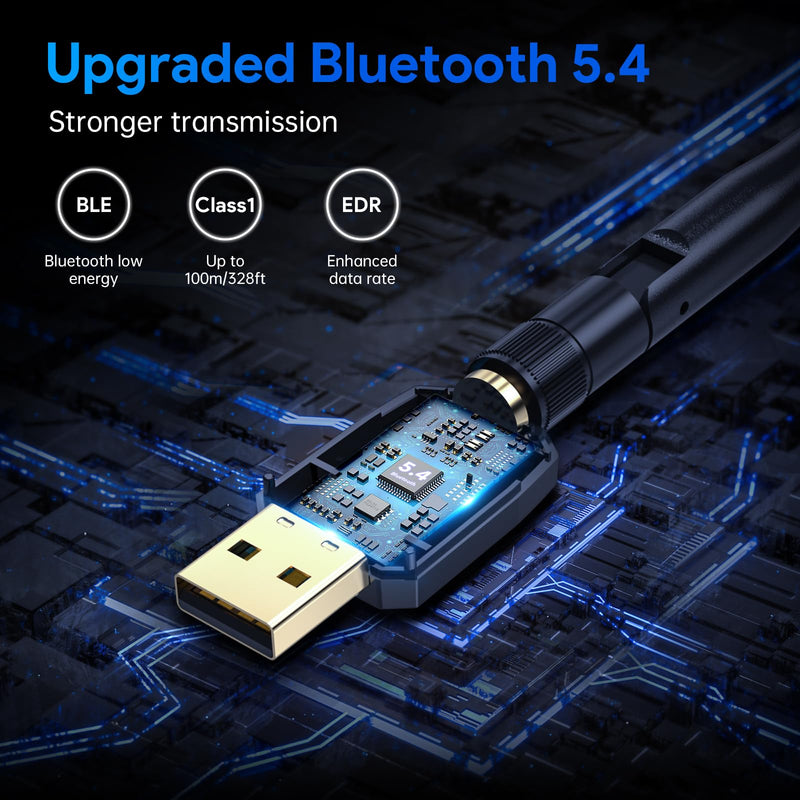 EDUP USB Bluetooth Adapter Bluetooth 5.4 Dongle for PC, Plug and Play, Free Driver, Long Range 328ft/100M, Only Compatible with Windows 11/10/ 8.1 for Desktop PC Laptop