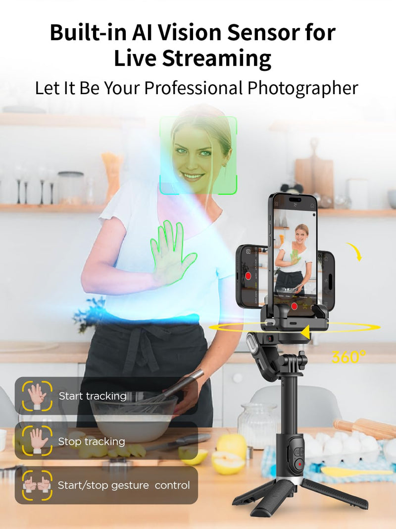 Gimbal Stabilizer for Smartphone, 2-Axis Phone Gimbal w/360° Rotation for iPhone/Andriod Sefie Stick Tripod w/Auto Face Tracking and Wireless Remote for TIK Tok YouTube Vlogging-M1 Pro Black