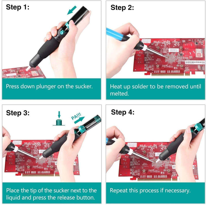 Desoldering pump set, 7 pieces desoldering pump and soldering wick kit for removing solder wicks, 1 desoldering pump & 6 desoldering braid solder wick (2.5 mm width, 1.5 m length)