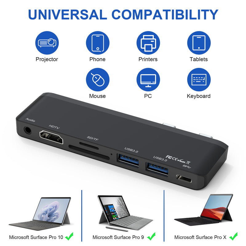 Surface Pro 9/10 Accessories - Surface Pro 9 Docking Station with Thunderbolt 4(Display+Data+100W PD), 4K HDMI, 2 USB3.0, 3.5mm Audio, SD/TF Reader, HDMI+USB C Triple Display Surface Pro 10/9/X Hub