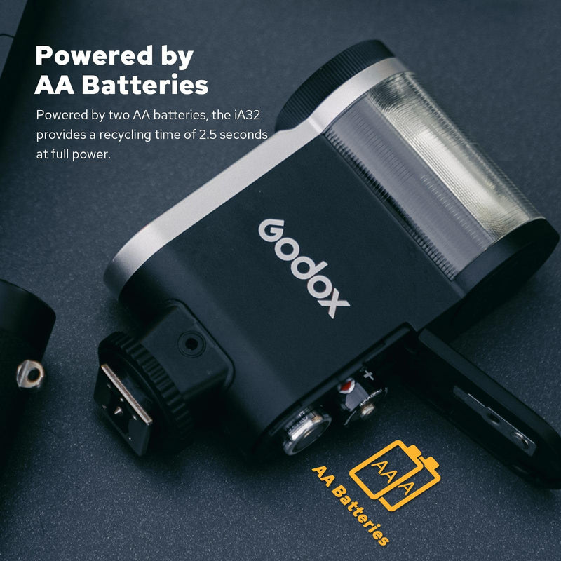 Godox iA32 Camera Flash, Angle Adjustable Flash, GN15 with 8 Levels Flash Power, CCT 6200K±200K Flash for Canon/Sony/Fujifilm/Nikon/Panasonic/Olympus, for Cameras with Single-Contact Hotshoe