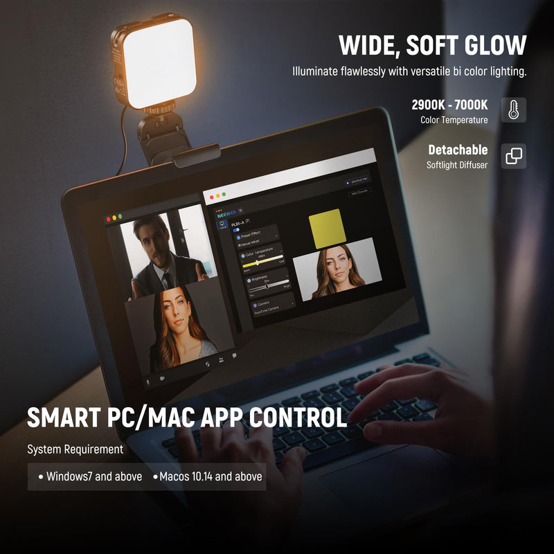NEEWER LED Streaming Light with Windows & macOS Software Control, 2 in 1 Monitor Mount & Stand, Ultra Bright 2900K-7000K USB Laptop Computer Webcam Lighting for Video Conference, Zoom Call, PL81 PRO