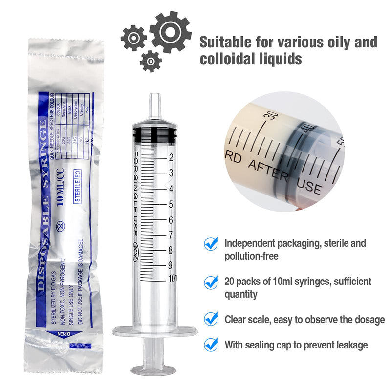 20 pack 10 ml syringe sterile syringes with lid, plastic syringes with cap, plastic syringe liquid syringe feeding syringe for newborn animals, syringes for epoxy resin laboratories dispensing