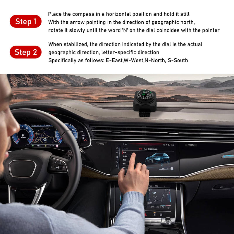 Car Compass, Automotive Compass Ball with Adhesive Tape, Adjustable Dashboard Compass to Find Direction, Portable Navigation Guide Ball Car Accessories for Boat Truck