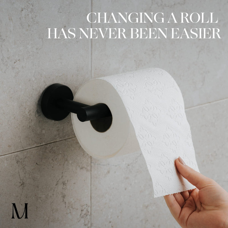 Marmolux Acc 2 PCS Matte Black Bathroom Hardware Set - Hand Towel Holder for Bathroom Wall + Black Toilet Paper Holder Wall Mount | Towel Holder Hanger Rack Stainless Steel Bathroom Set - Towel Rack 2pc Bundle