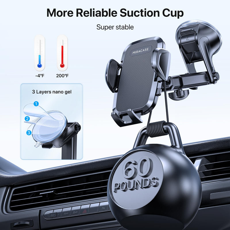 Miracase Phone Holders for Your Car, [Thick Case & Heavy Phone Friendly] Universal Cell Phone Car Mount, 3-in-1 Phone Mount for Car Dashboard Windshield Air Vent Fit for All Smartphones