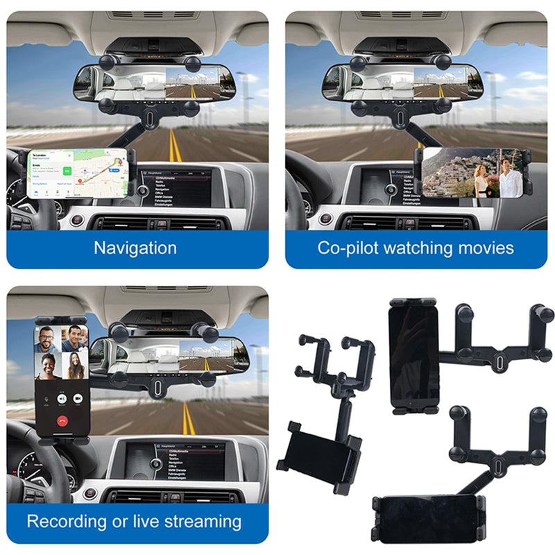 Phone Mount for Car,Car Rear View Mirror Phone Holder, multifunctional 360°Rotatable and Retractable Tablet Holder for Car，Suitable for iPhone1,iPad,Samsung Z Fold 5 4, All Foldable Phones