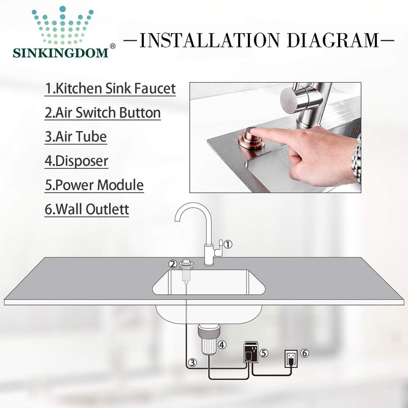 SinkTop Air Switch Kit (Long Full Brass Button) for Disposal, Dual Outlet, (Champagne Bronze) Champagne Bronze