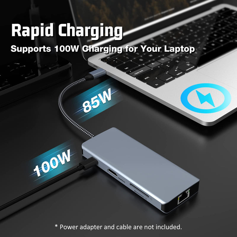 8 in 1 USB C Hub with 4K HDMI, USB C Adapter Docking Station with LAN RJ45, 100W PD, SD/TF, 2 USB 3.0, USB 2.0 for MacBook Pro/Air/Windows Surface Pro 7