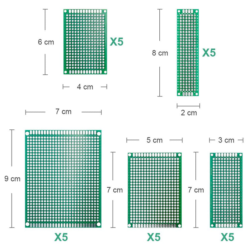 70pcs Double-Sided Hole Grid Board Kit - Nabance Double-Sided Hole Grid Board Hole Grid Board Circuit Board PCB Universal Board Kit 25 PCB Universal Board + 30 Header + 15 Screw Terminal