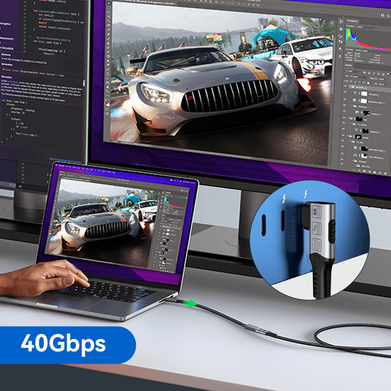long right angle usb4 extension 6.6FT/2M for Thunderbolt 4 Extension Cable high Speed 40Gbps Data Transfer, 8k/4k@60hz video,240w Fast Charging,male to female usbc high speed 90 degree extension cable 6.6 ft