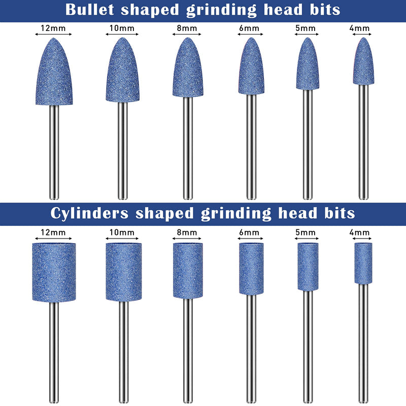 36 Pieces Shank Abrasive Grinding Points Mounted Stone Disc Head Mounting Points Grinding Points Set Sanding Discs Pieces with Plastic Box, 1/8 Inch Shank 3 Colors 2 Shapes 6 Sizes
