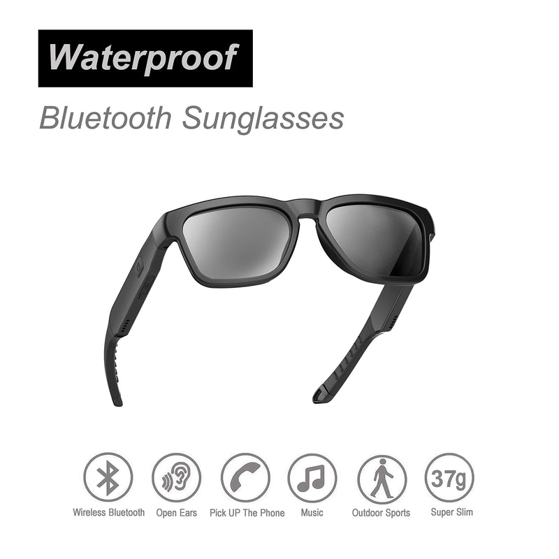 OhO Smart Glasses,Polarized Sunglasses with Bluetooth Speaker,Athletic/Outdoor UV Protection and Voice Control,Unisex(Grey Lens) Black Frame-black Lens(a8 Style)
