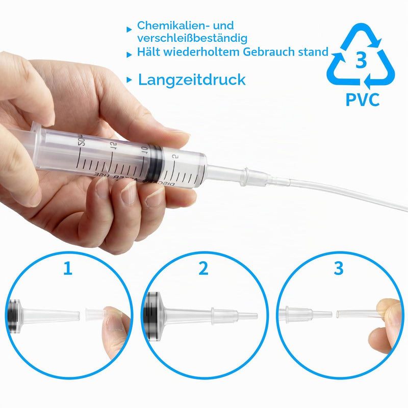 20 ml Large Capacity Syringe, Reusable Liquid Plastic Syringe with Tube for Liquids, Oil or Glue Applicator, Pet Feeding, Plant irrigation Labor&Science Use | Wiederverwendbare, Inkl.6x30cm Transparenzschlauch & Adapter für Labor, Industrie, Fabriken, ...