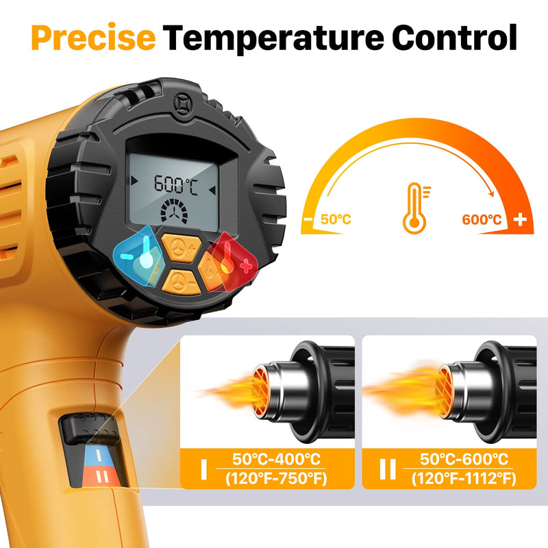 SEEKONE Professional hot air gun 2000W 50℃-600℃ with large digital LCD screen, industrial hot air gun set variable temperature control, switch-on memory, ℃-℉ conversion