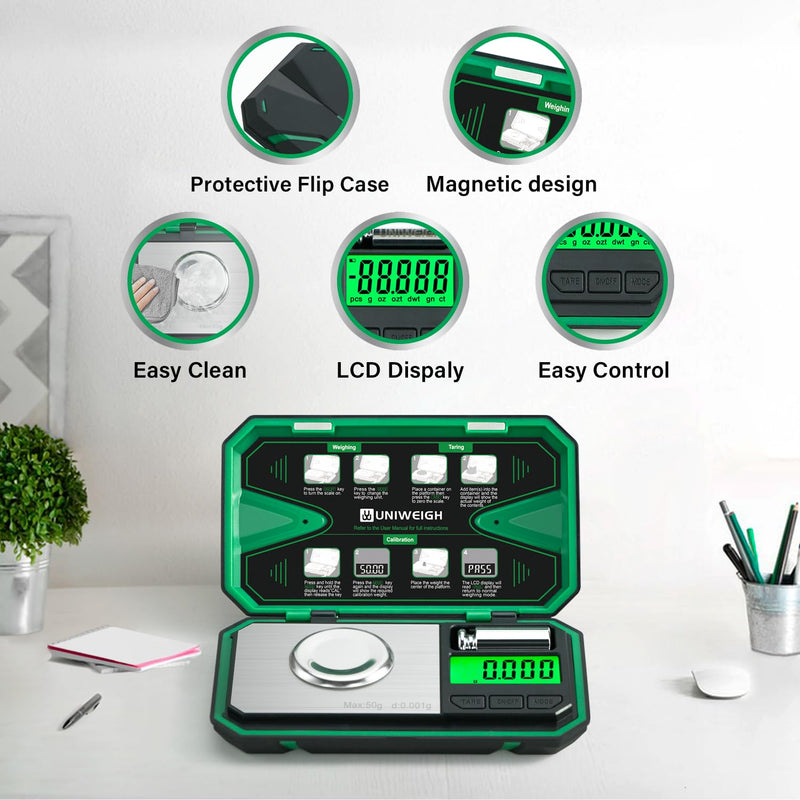 Milligram Scale Precision 0.001g/50g, Digital Jewelry Scale for Powder,Coins,Gold,Gem,Reloading,Micro Gram Scale with 6 Units,Tare,Cal Weight,Pocket mg Scale with Battery Powered