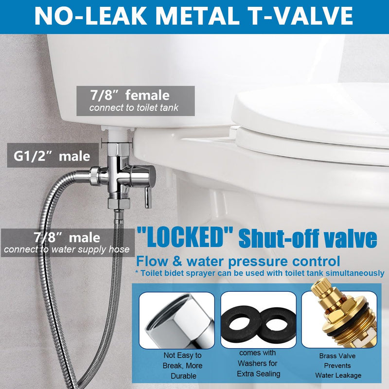 SonTiy Handheld Bidet Sprayer for Toilet, All Metal Cloth Diaper Toilet Sprayer Bidet Attachment with Backflow Preventer, Adjustable Water Jet Spray, 7.2" Brass Hand Held Bidet Wand, Chrome