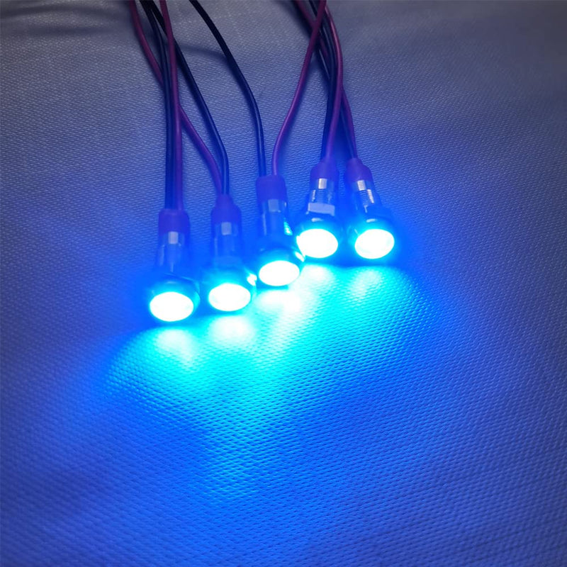 Gebildet Pack of 5 6mm 3V-4.5V-5V-6V-7.5V-9V LED Metal Indicator Light Waterproof Signal Lamp Pilot Dash with Wire (Blue) Blue (6mm)