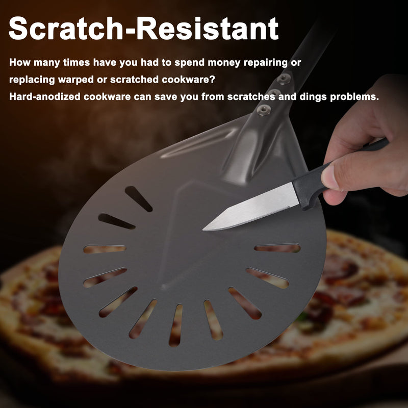Pizza Turning Peel - 8 Inch Aluminum Perforated Turner With 32 Inch Long Handle, Lightweight Metal Peel for Outdoor Oven Accessories 8" Perforated Pizza Peel-32"Overall