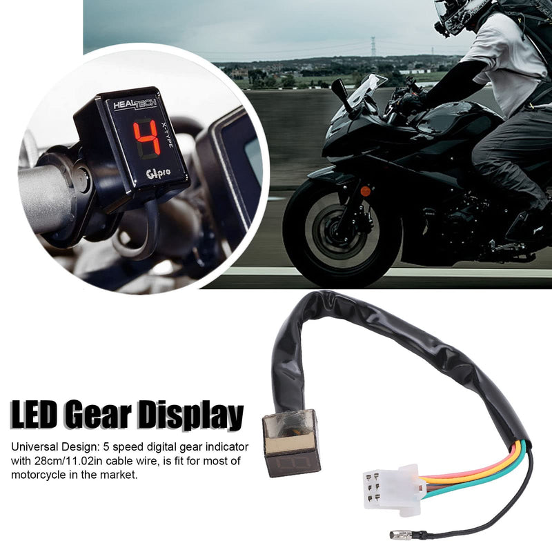 Motorcycle Gear Indicator, 12V Motorcycle Gear Indicator Waterproof Shift Lever Sensor High Accuracy LED Digital Display with 28cm/11.02in Cable