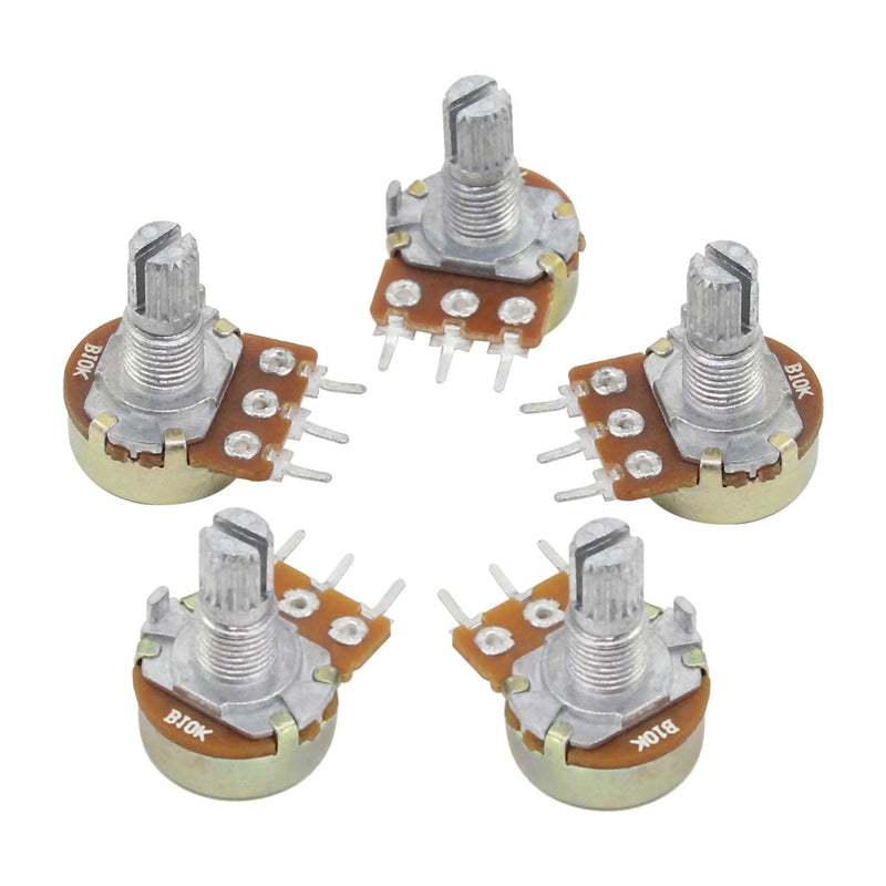 Aussel 10K OHM B10K Linear Thermometer 3 Terminal Rotary Potentiometer with Cap Nuts and Washers 5pcs (B10K-5PCS) B10K-5PCS