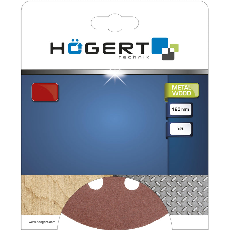 HÖGERT TECHNIK Sanding Discs 125mm 200 Grit 11 Holes Aluminum Oxide Sanding Discs for Wood Metal Paint Random Orbital Sander Dust Absorbing Set of 5 With holes Grit 200