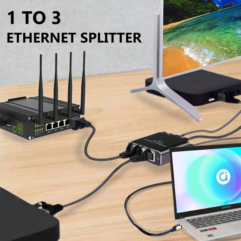 Ethernet Splitter High Speed 1 to 2/3, Gigabit Internet Splitter[3 Devices Simultaneously Networking], LAN Splitter with USB Power Cable, RJ45 Splitter for Cat5/5e/6/7/8 Cable