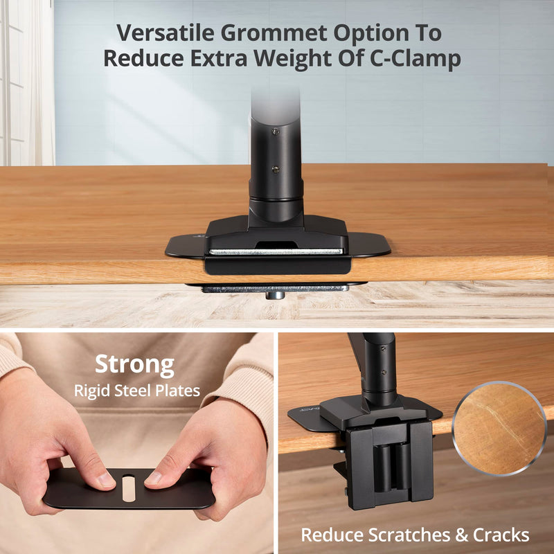 AVLT Adjustable Reinforcement Plate Bracket Mount for Fragile Tabletop - Supports Monitor Stand with C Clamp Or Grommet Installation - Black