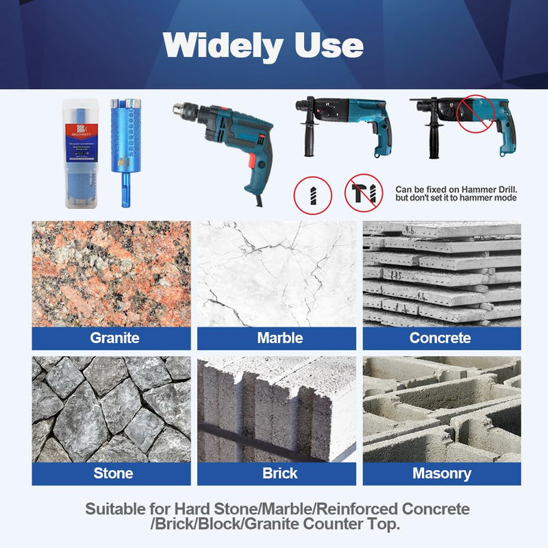 Diamond Core Drill Bit,BRSCHNITT 1 3/8 Inch Laser Welded Diamond Hole Saw for Granite Marble Solid Block Stone Reinforced Concrete,Dry or Wet Drilling SDS Plus Hex Shank(35mm) 1 3/8"(35mm）SDS PLUS