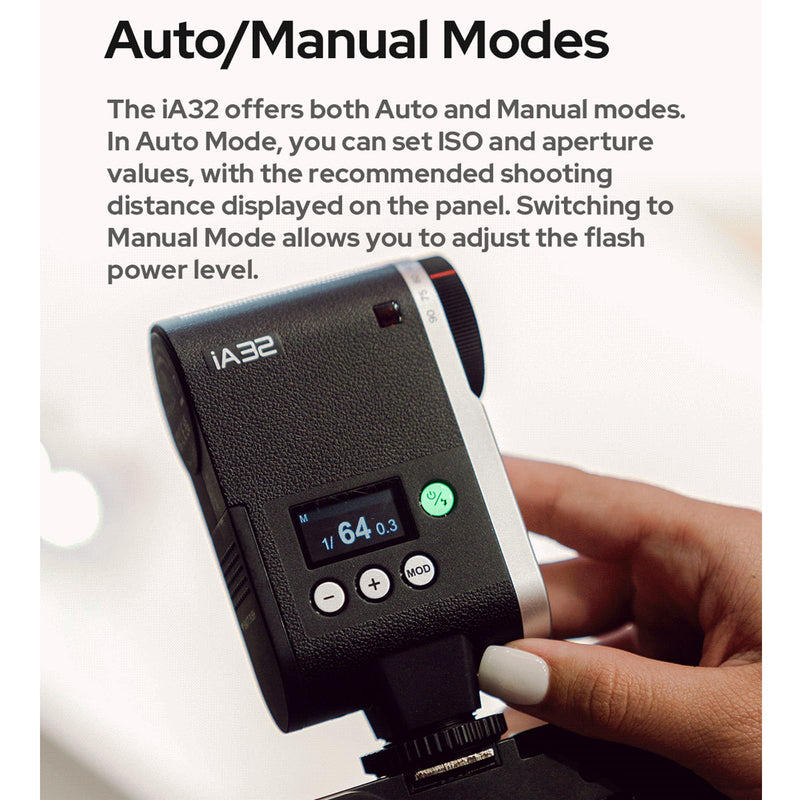 Godox IA32 Mini Camare Flash,Speedlite GN15 with 8 Levels Flash Power 1/128-1/1,S1/S2 Optical Control for Fuji,for Canon,for Nikon,for Sony, for Olympus