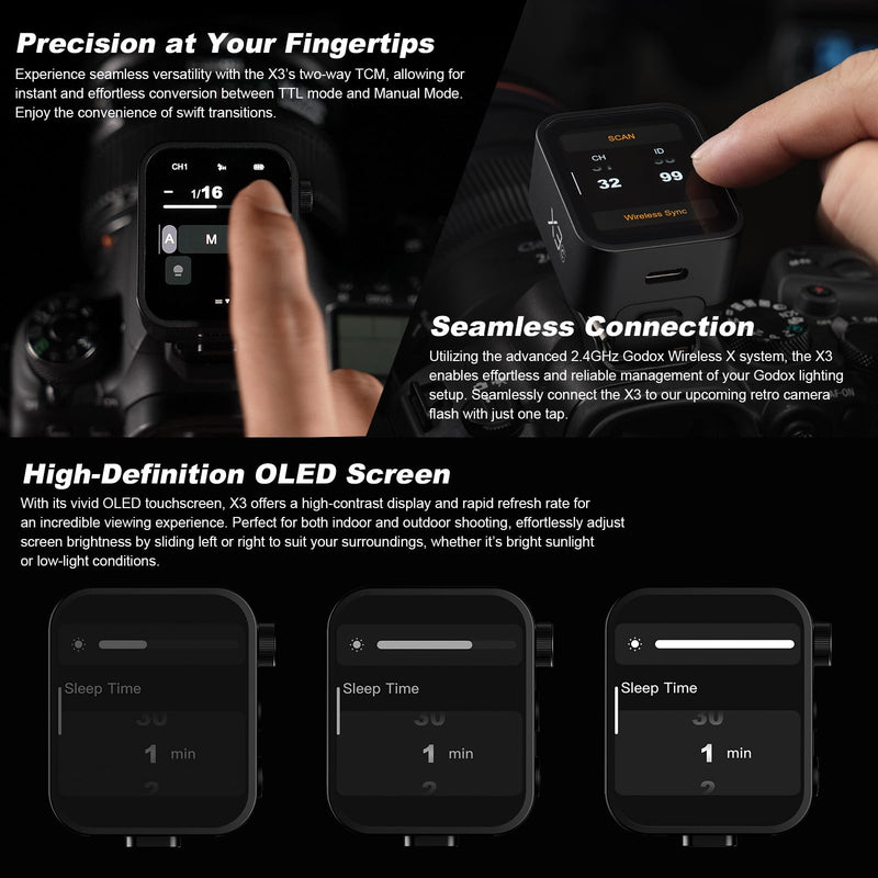Godox X3C X3 C X3-C TTL Wireless Flash Trigger Compatible for Canon Camera, OLED Touchscreen Flash Transmitter,Built-in Lithium Battery+Quick Charge(Upgrade Version of X2T-C/Xpro-C/XProII-C)