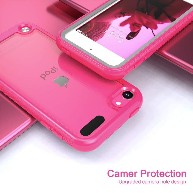 iPod Touch 7th Generation Case, 2 in 1 Shockproof iPod Case with 2 HD Screen Protectors, Hybrid Heavy Duty Protection Shock Resistant Cover for iPod Touch 5/6/7th Generation, Rose