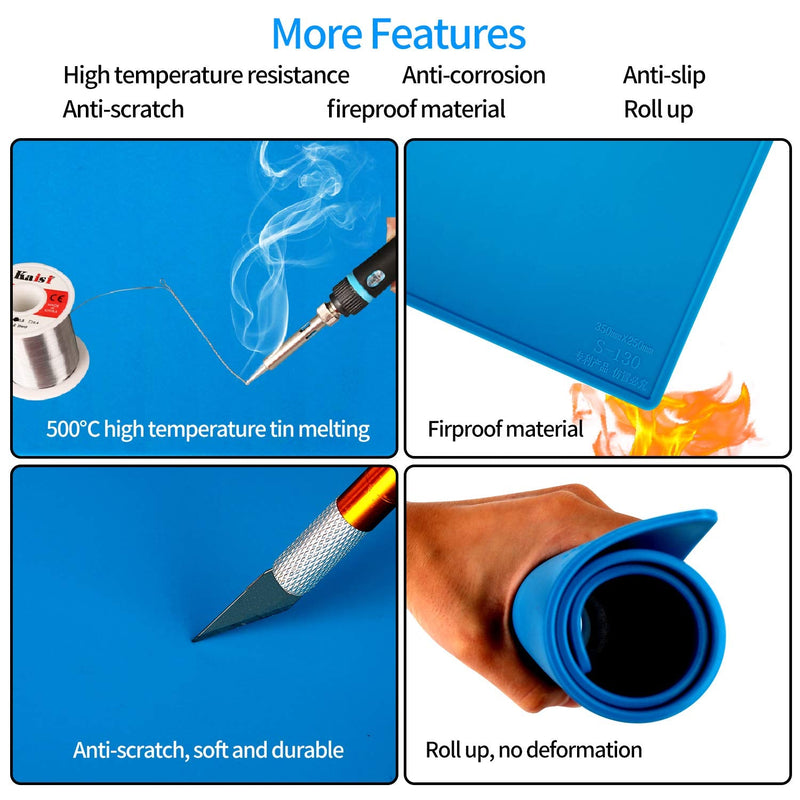 Kaisi S-130 Insulation Silicone Soldering Mat Repair Mat, Heat Resistant Silicone Work Mat 932°F with Scale Ruler and Screw Position for Soldering, CellPhone Electronics Repair, Size: 13.8 x 9.8 inch