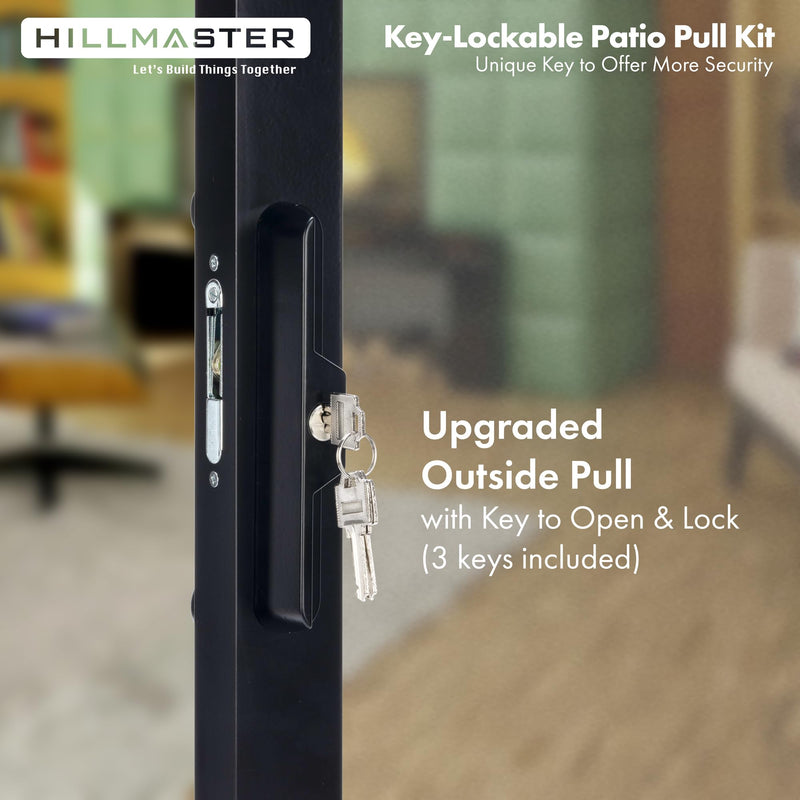 Sliding Glass Door Handle with Mortise Lock and Key Cylinder,Patio Door Lock with Key Replacement Patio Door Handle Set Sliding Door Lock Fits 3-15/16" Screw Hole Spacing,Reversible Design,Black Black