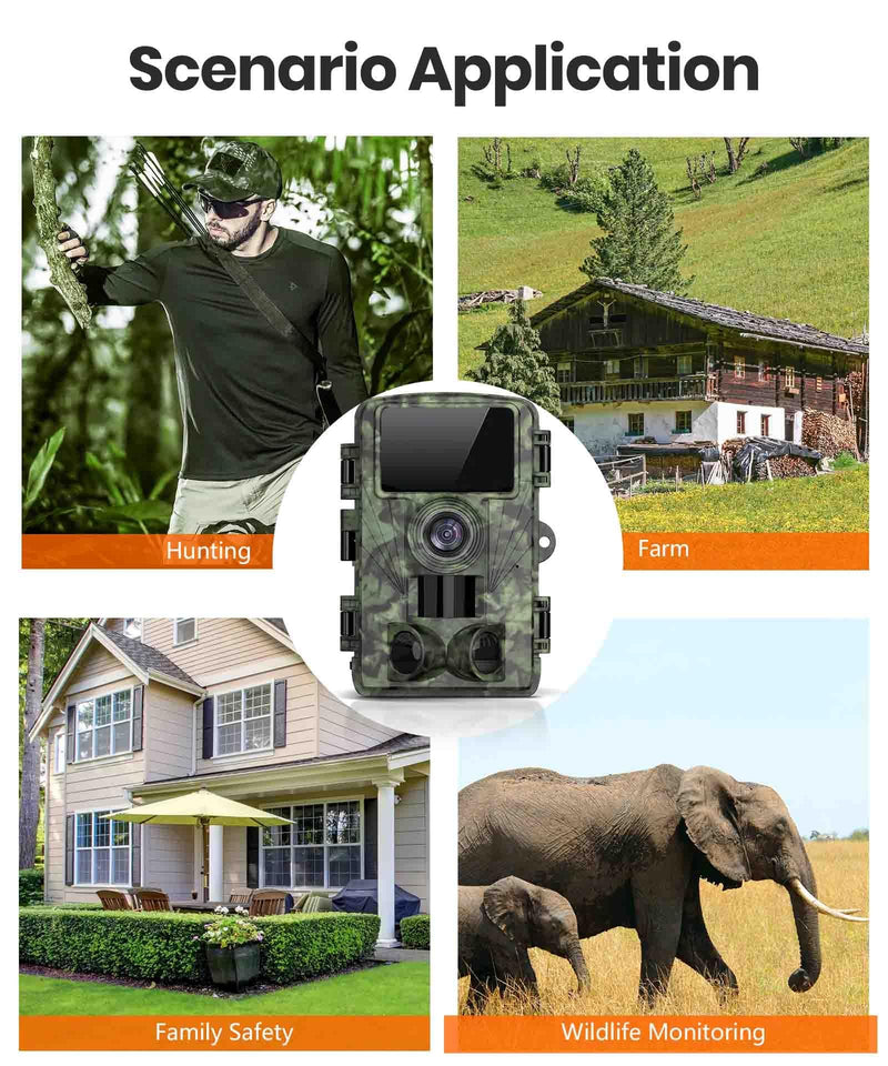 Trail Camera 4K 48MP Game Camera with Motion Activated, Low Glow Infrared LEDs Night Vision 130° Wide Angle with 32GB SD Card for Outdoor Wildlife Deer
