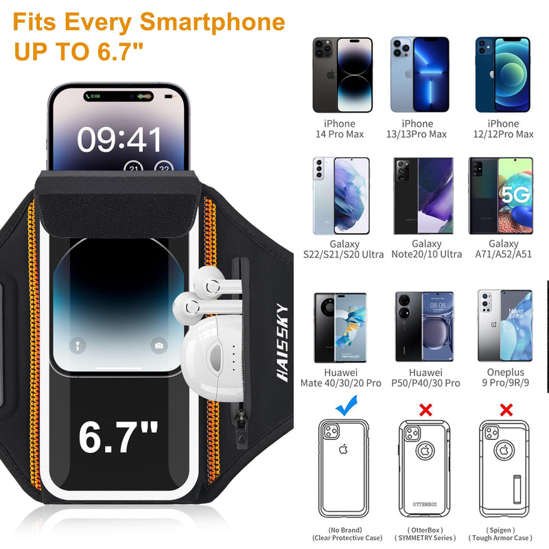 Running Phone Armband with Airpods Holder - 3D Design Cell Phone Armband for iPhone 15/14/13 Pro/Plus & Galaxy S20/S10, Water Resistant Sports Phone Holder with Key Slot - Ideal for 6.9" Phones
